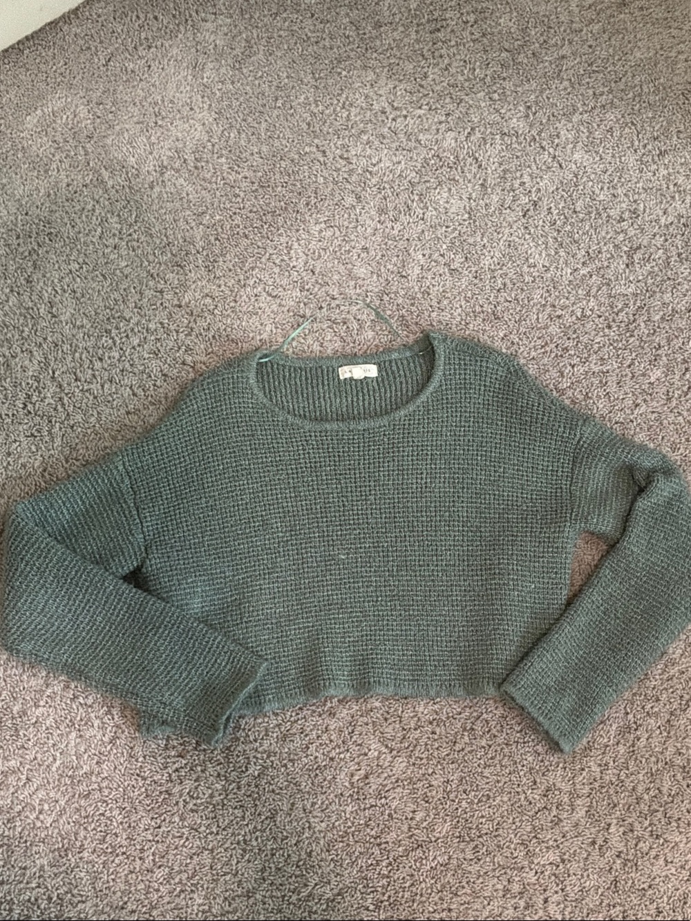 La Hearts Cropped Crewneck Sweater in Olive Green